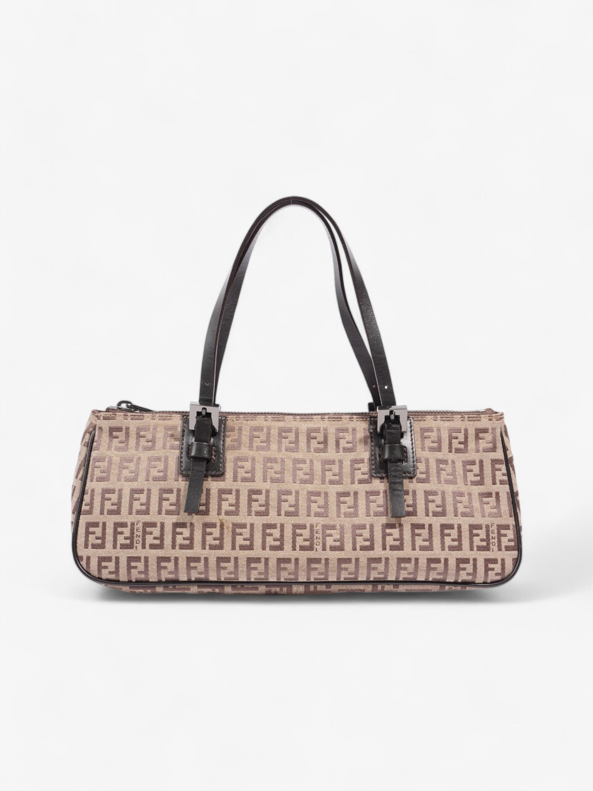 Fendi Zucchino Mini East West Beige / Brown Canvas Small