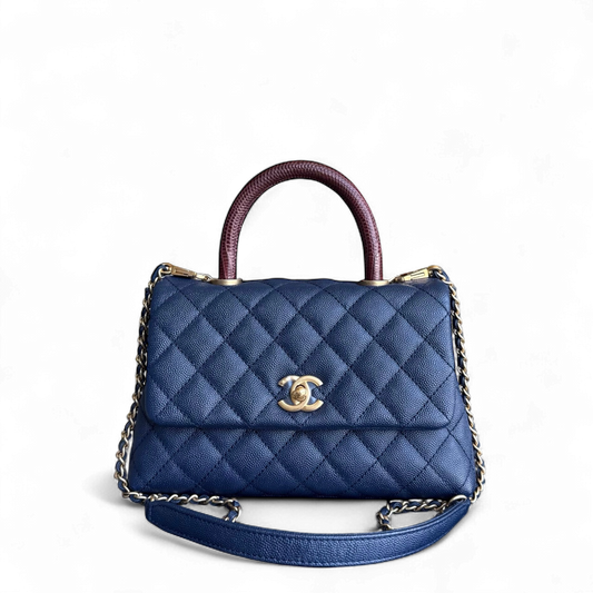 Chanel Coco Handle Small - Caviar Quilted Grained Calfskin Dark Blue Gold Hardware Series 24