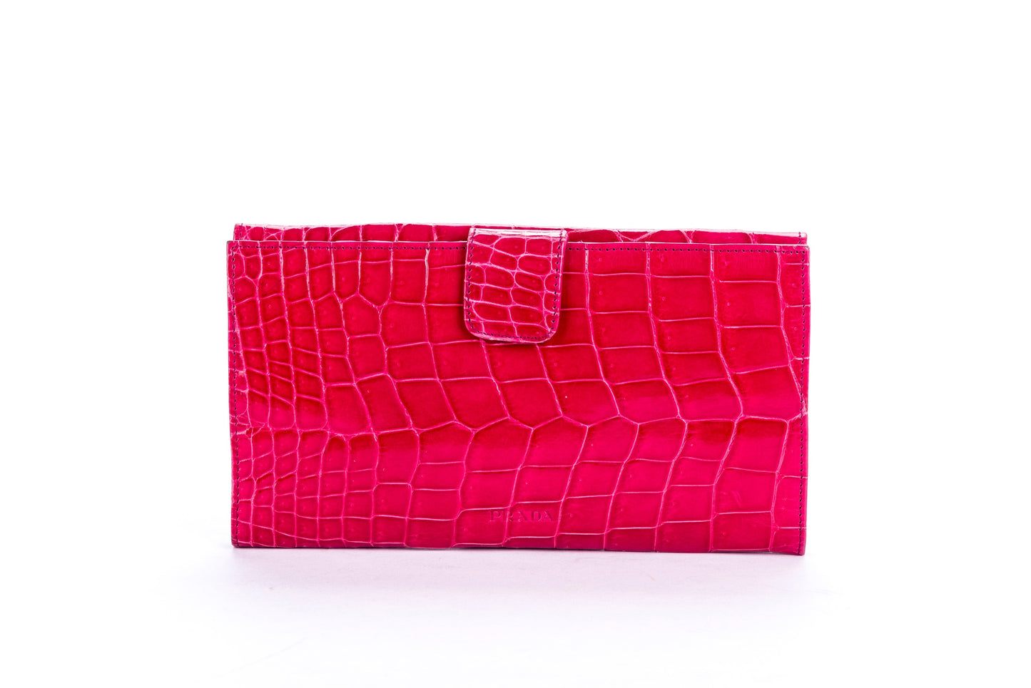 Prada Fuchsia Croc Leather Wallet (1M1133) with Card & Box