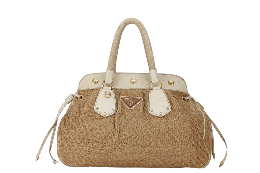 PRADA JUTE AND LEATHER BAG NO CARD & DUST COVER