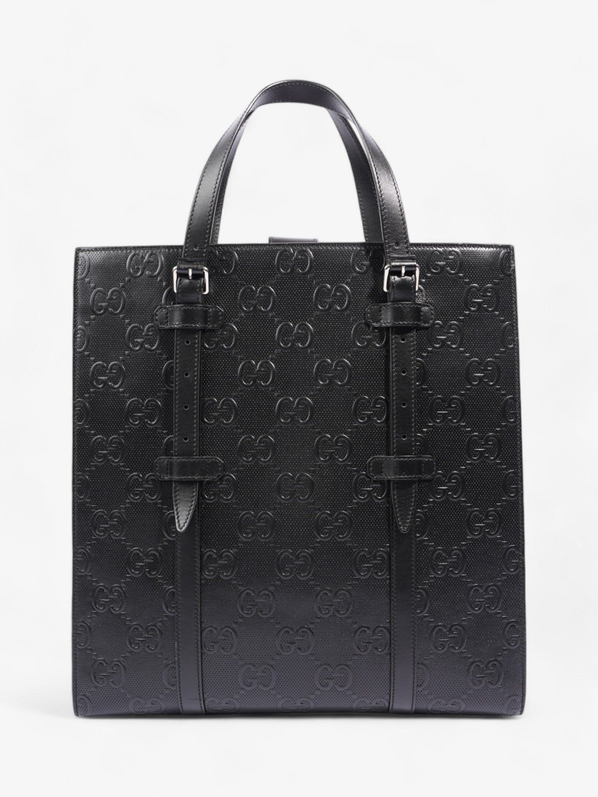 Gucci GG Tote Bag Black Embossed Leather Medium