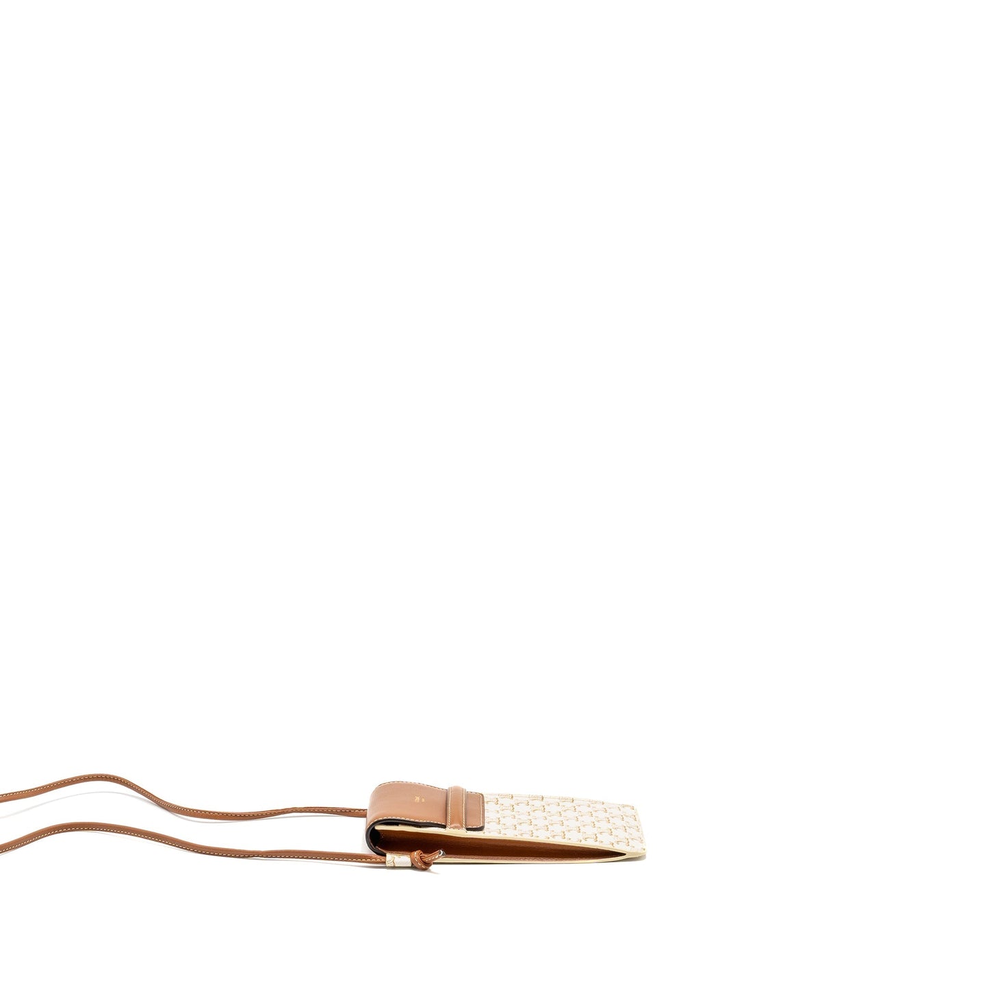 Luxury CELINE Phone Pouch with Flap Triomphe Canvas /Lambskin White/Tan