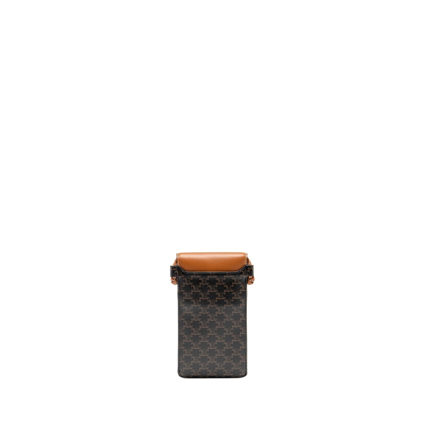 Luxury CELINE Phone Pouch with Flap Triomphe Canvas /Lambskin Tan