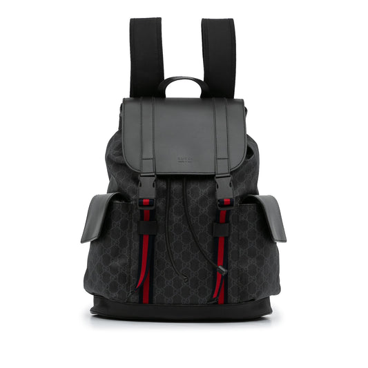 Gucci GG Supreme Black Leather Canvas Backpack