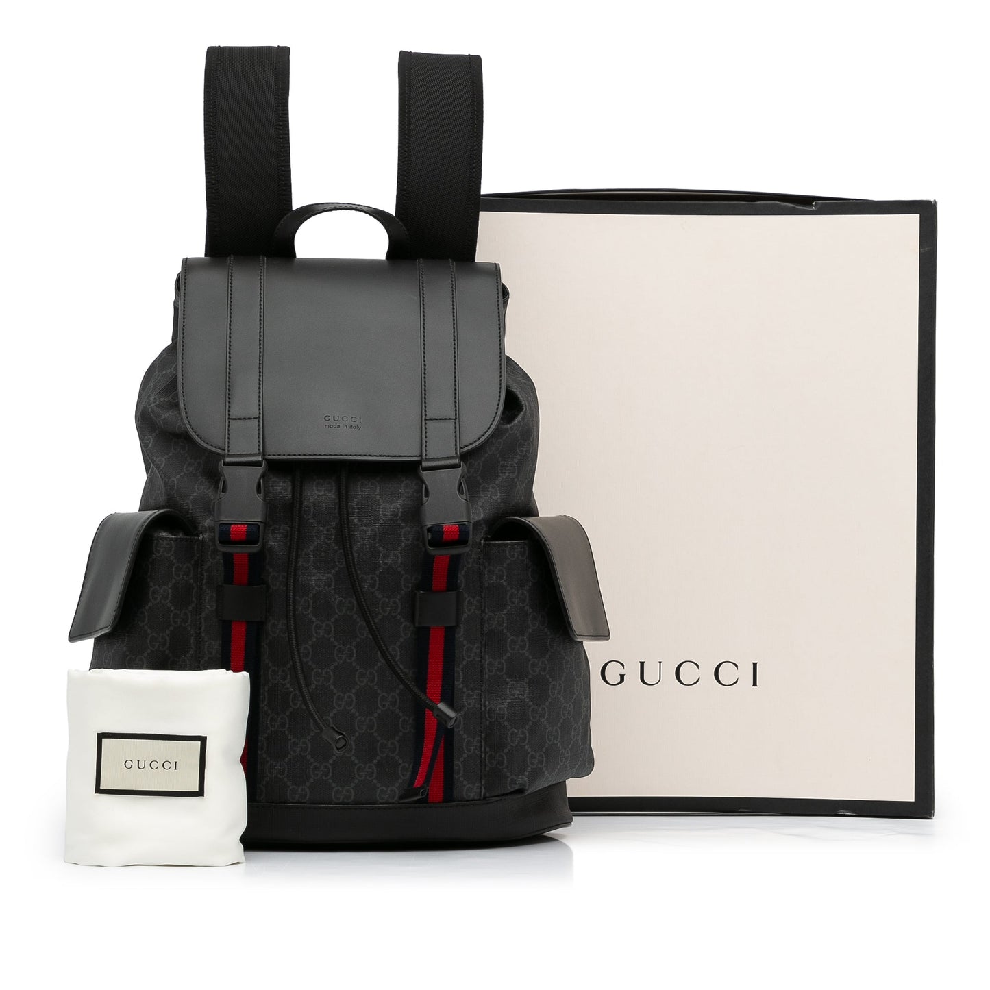 Gucci GG Supreme Black Leather Canvas Backpack