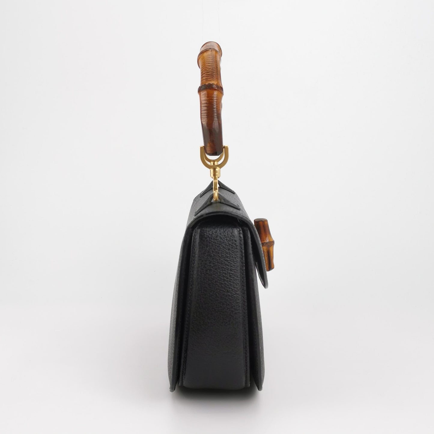 Gucci Bamboo 1947 Small Black Grained Leather Top Handle Bag