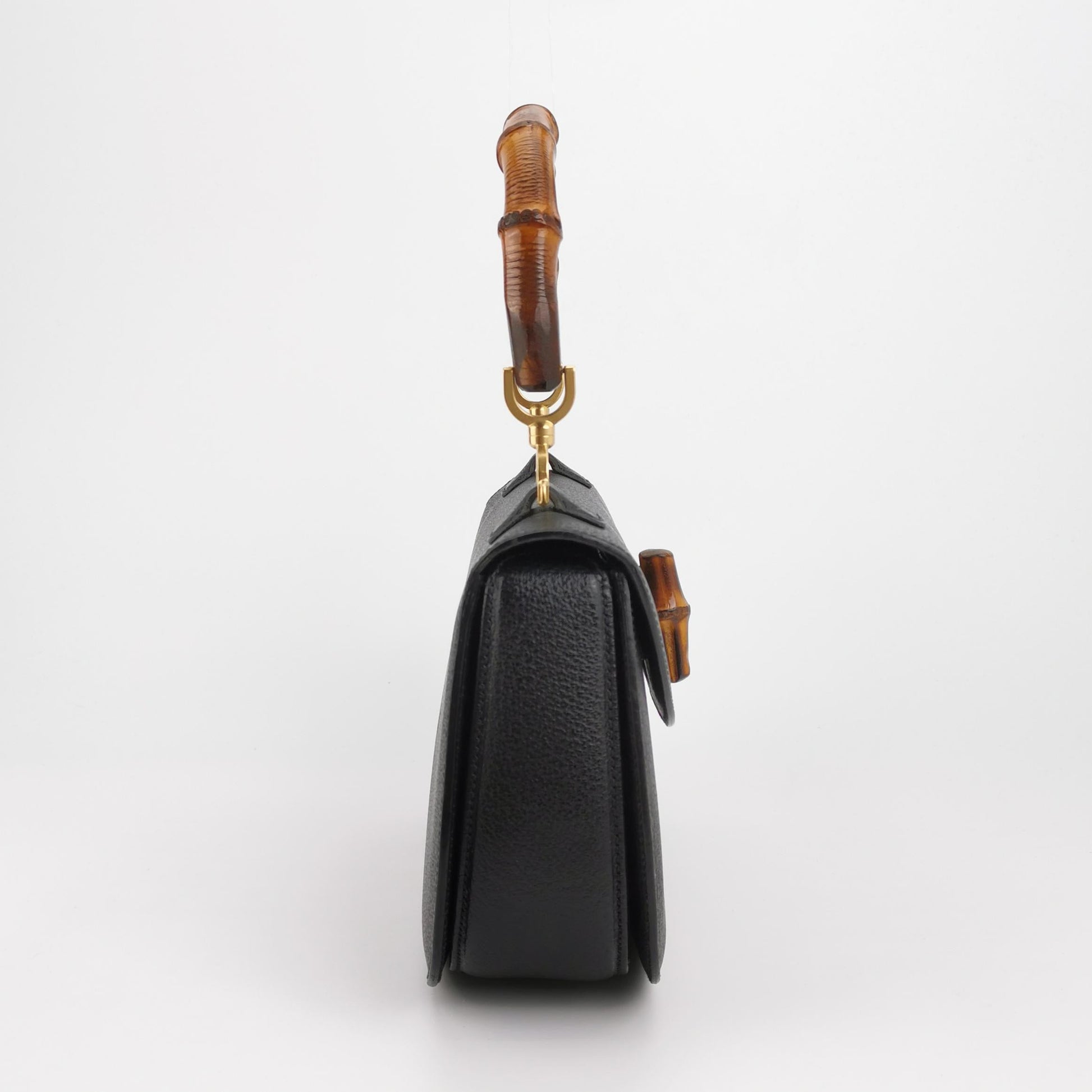 Gucci Bamboo 1947 Small Black Grained Leather Top Handle Bag