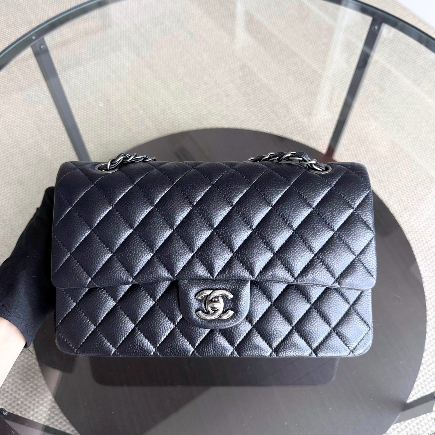 Chanel Classic Flap Medium - Caviar Quilted Grained Calfskin Dark Blue Silver Hardware Series 21