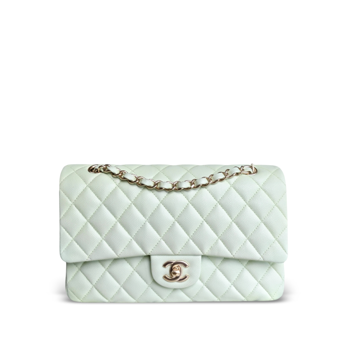 Chanel Classic Flap Medium - Caviar 25CM Quilted Light Mint Green Gold Hardware Microchip