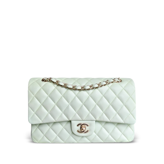 Chanel Classic Flap Medium - Caviar 25CM Quilted Light Mint Green Gold Hardware Microchip