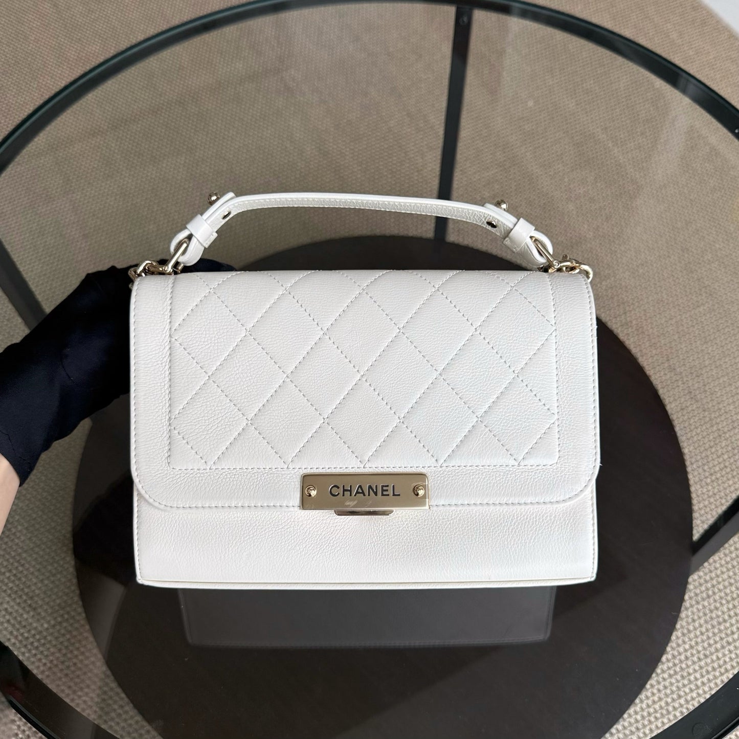 Chanel Label Click Medium - 25CM Quilted Calfskin White Gold Hardware Series 23