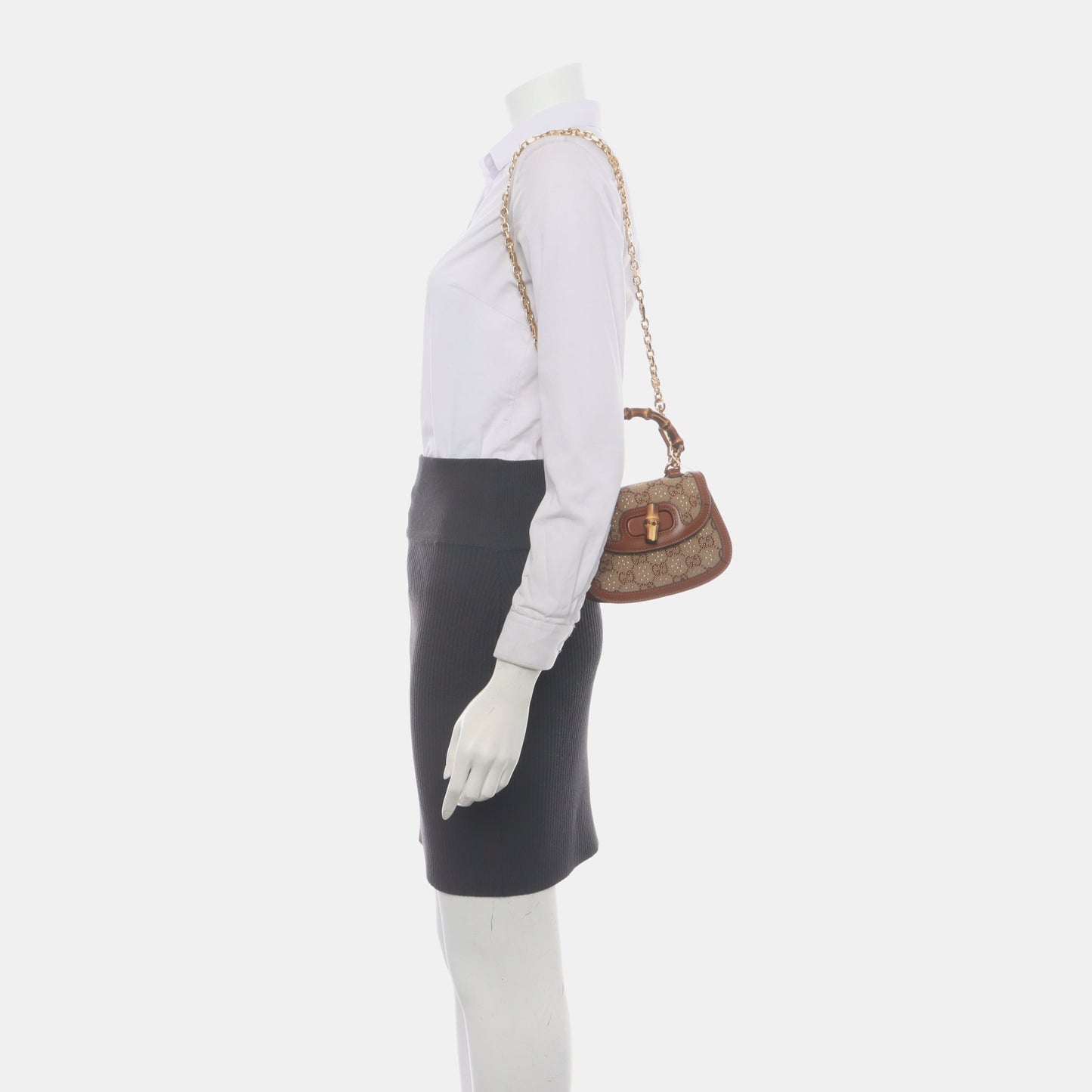 Gucci Bamboo 1947 Mini Brown Leather and Canvas with Glitter Crossbody Bag