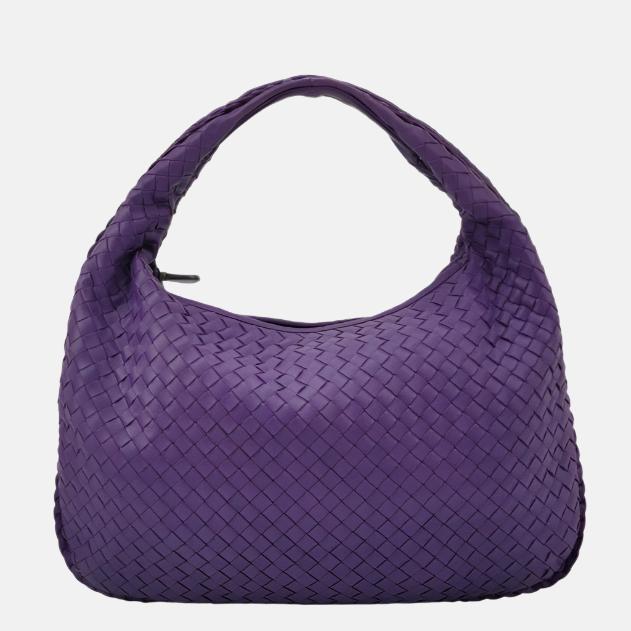 Bottega Veneta Veneta Hobo Medium Purple Intrecciato Leather Bag