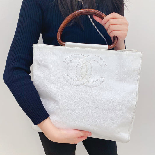 Chanel Caviar Wood Handle Tote