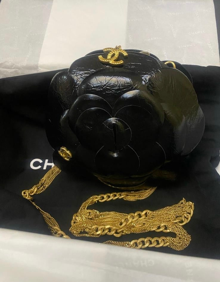 Chanel 23K Black Gold Camelia evening bag
