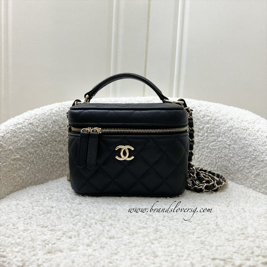 Chanel 22S Top Handle Vanity Case with Chain in Black Caviar LGHW Handbag