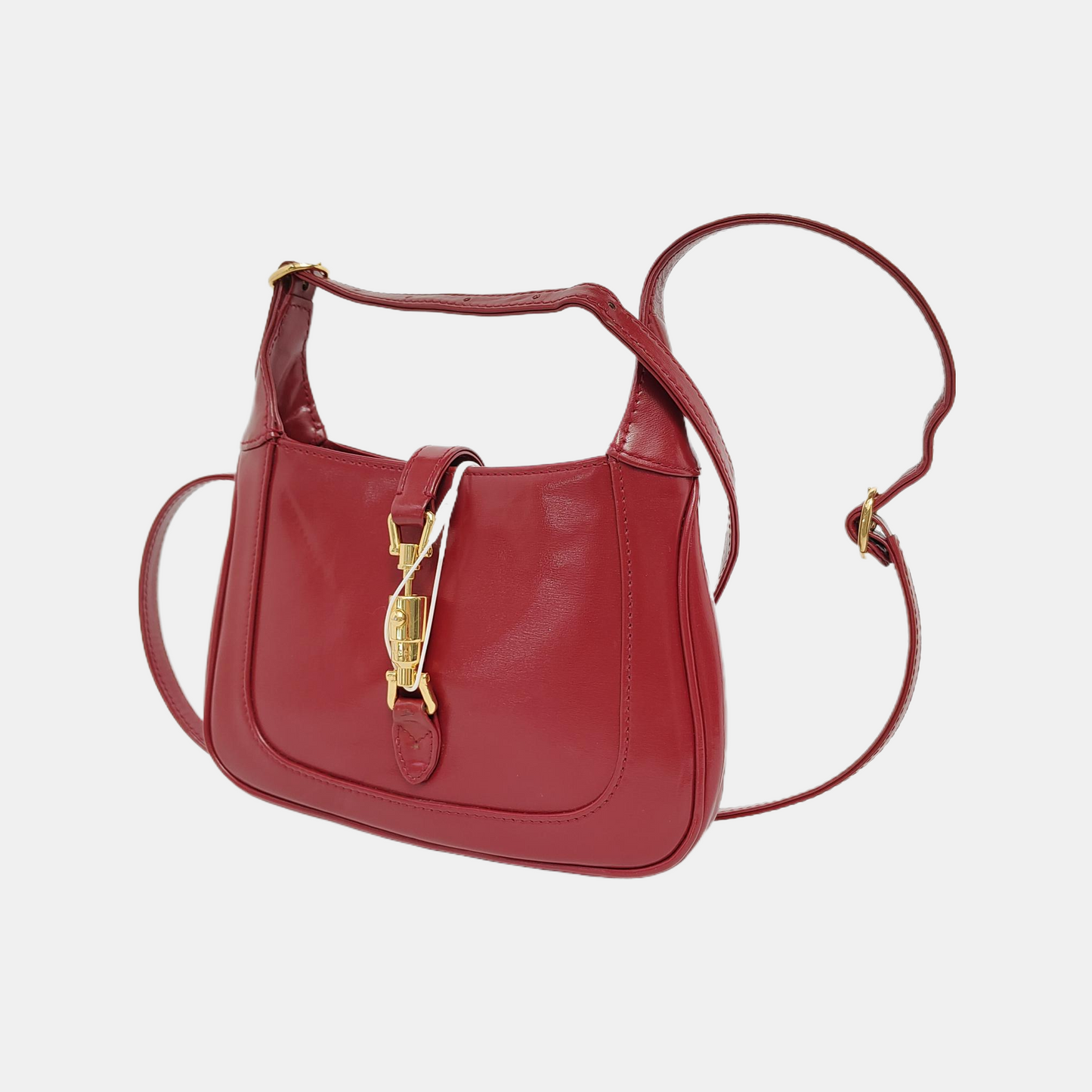 Gucci Jackie 1961 Mini Red Burgundy Leather Bag Gold Piston Lock