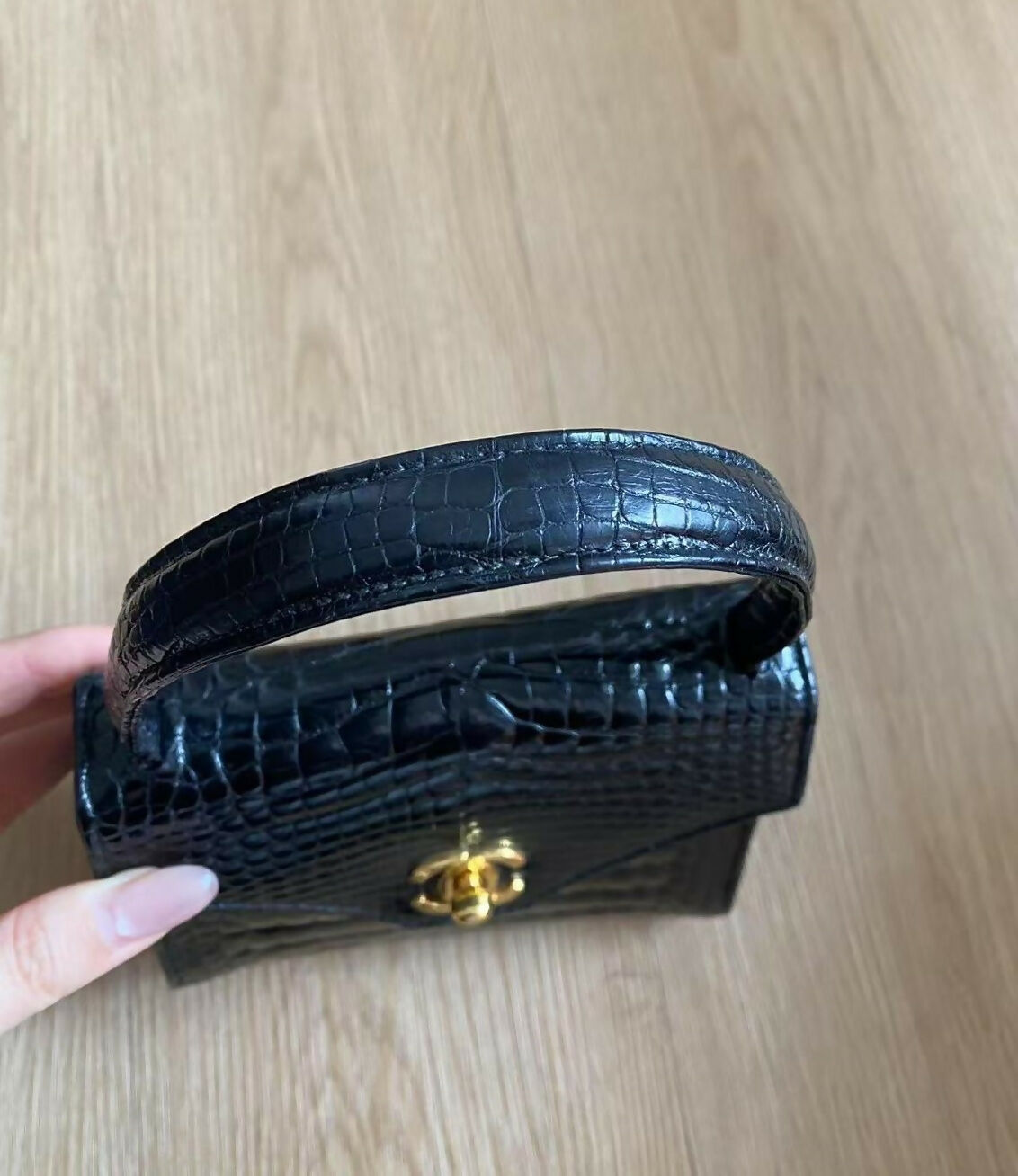 Chanel Black Crocodile Top Handle Kelly Bag