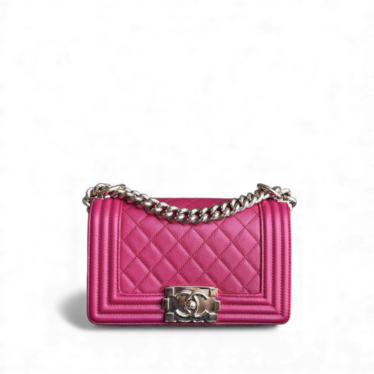 Chanel Boy Small - Caviar 20CM Quilted Pink Gold Hardware Series 23