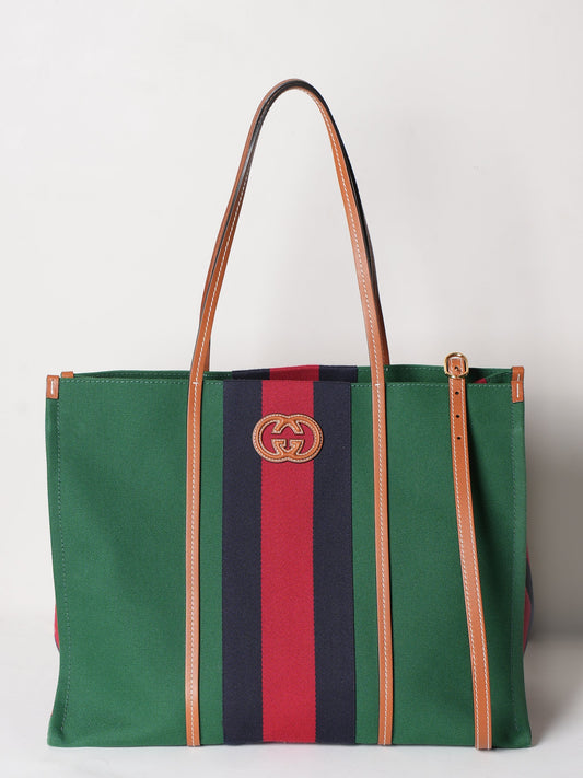 Gucci Lou Leather Canvas Tote