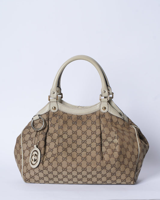 Gucci Lou Leather Canvas Tote