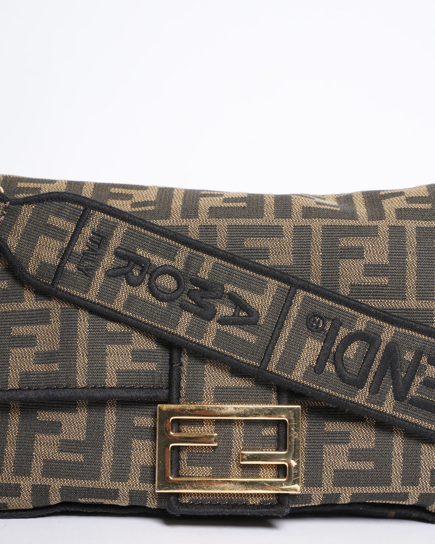 Fendi Tobacco Brown FF Jacquard Fabric Medium Baguette