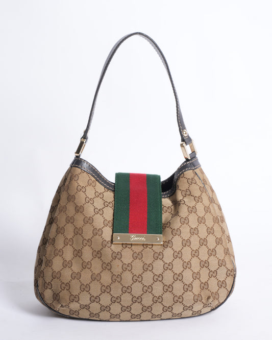 Gucci Lou Monogram Leather Canvas Shoulder Bag