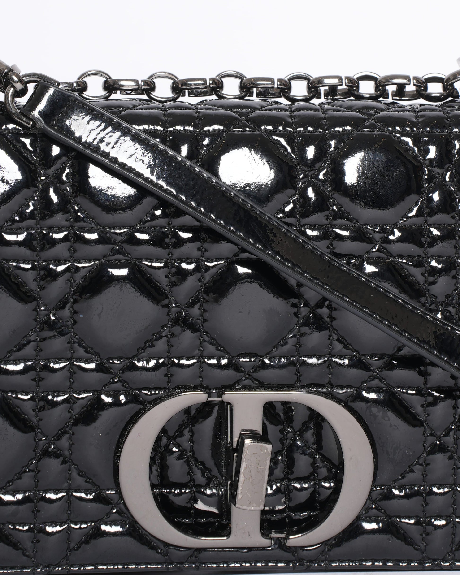 Christian Dior Medium Caro Bag in Black Patent Leather