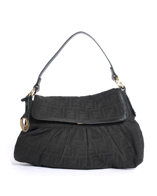 Fendi Black Zucca Canvas Chef Shoulder Bag