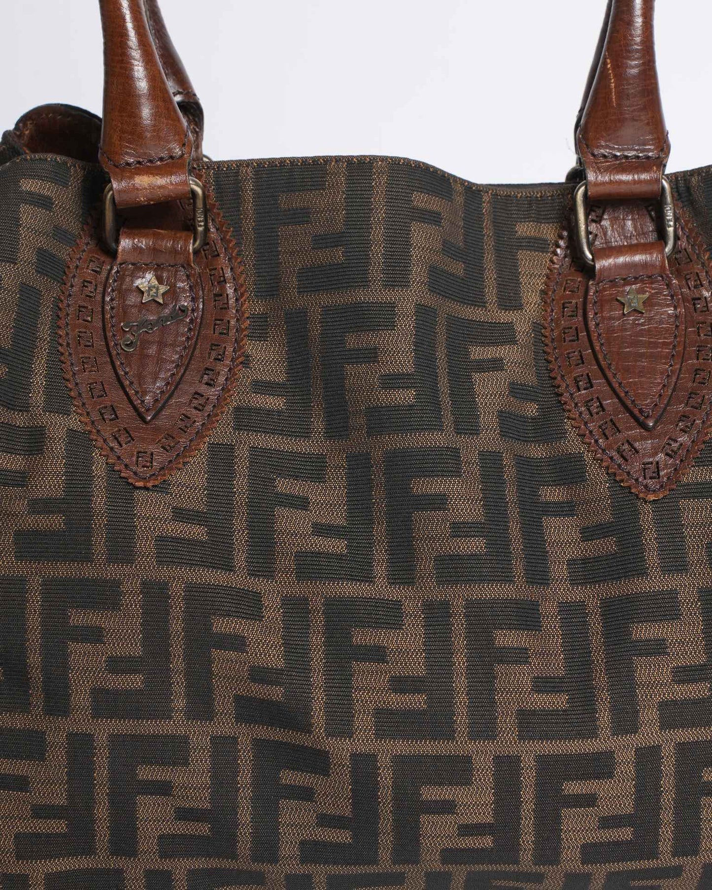 Fendi Canvas Zucca Shoulder Bag In Brown
