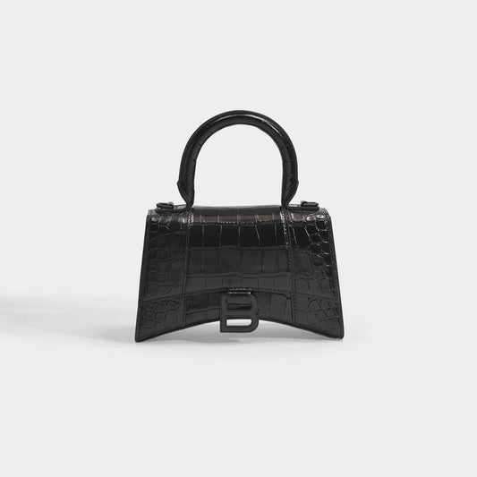 BALENCIAGA CROC EMBOSSED LEATHER HOURGLASS XS CROSSBODY BAG