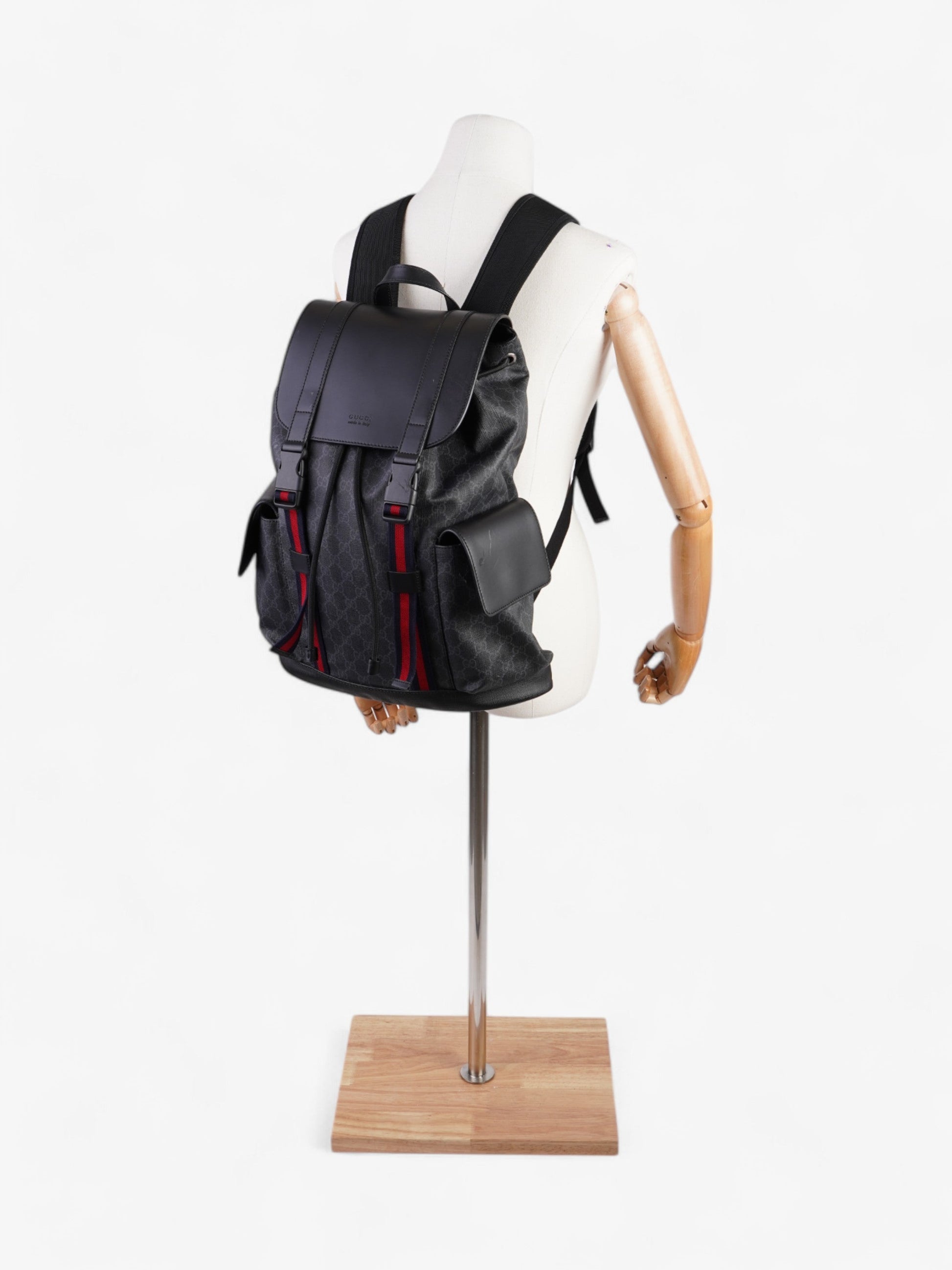Gucci Leather Backpack GG Supreme / Black / Red Canvas