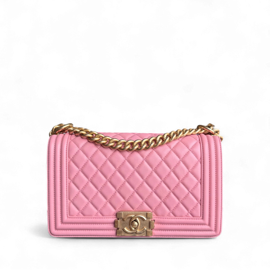 Chanel Boy Medium - 25CM Quilted Calfskin Pink Gold Hardware Series 27