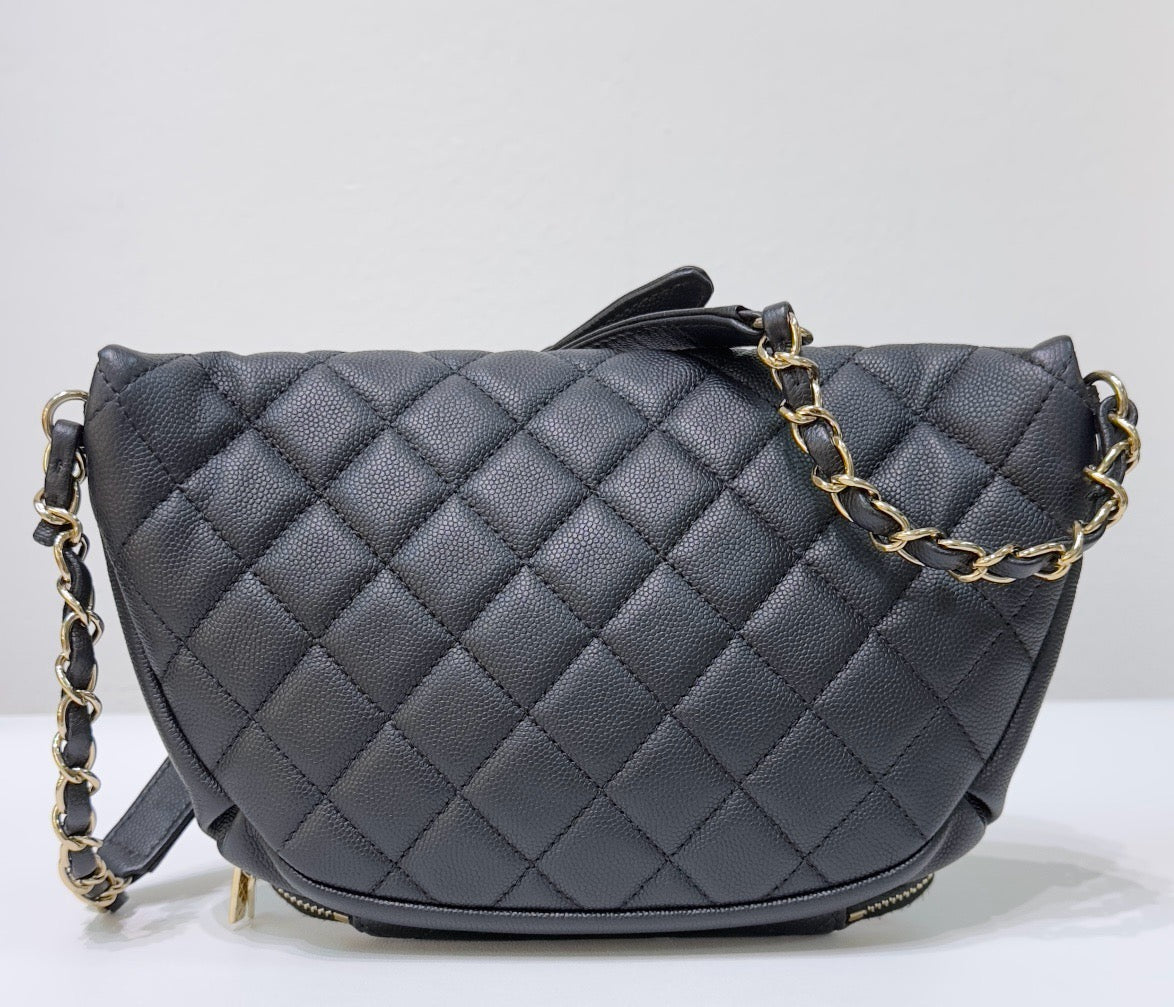 Chanel Black Quilted Caviar Leather Business Affinity Waist Belt Bag not have card
