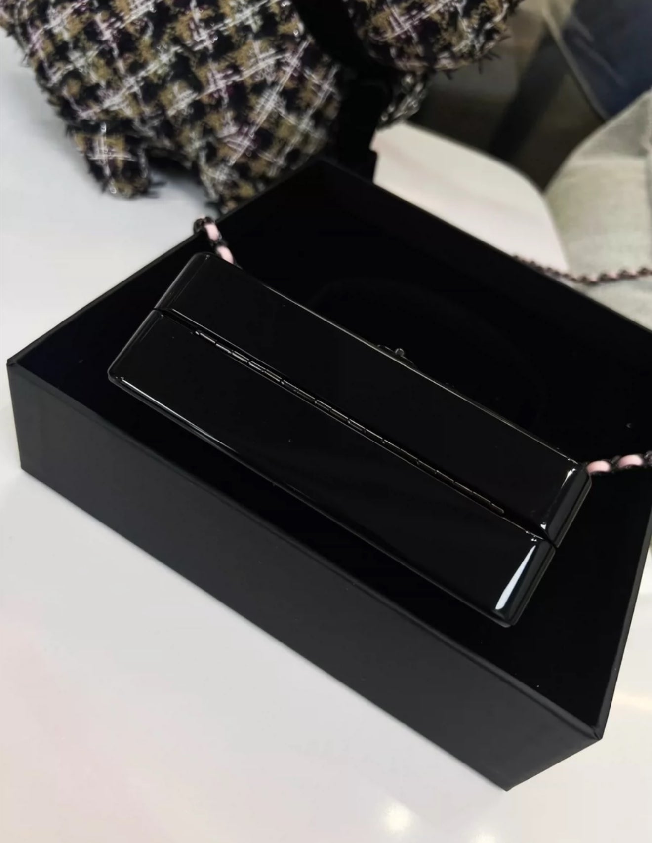 CHANEL 21K PINK BLACK MINI EVENING PLEXI BAG