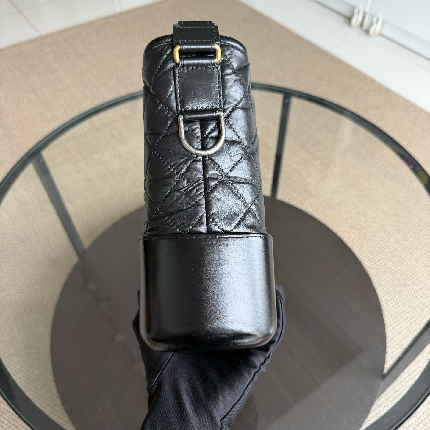 Chanel Gabrielle Medium - Quilted Aged Calfskin Black Two-tone Gold Hardware Series 23