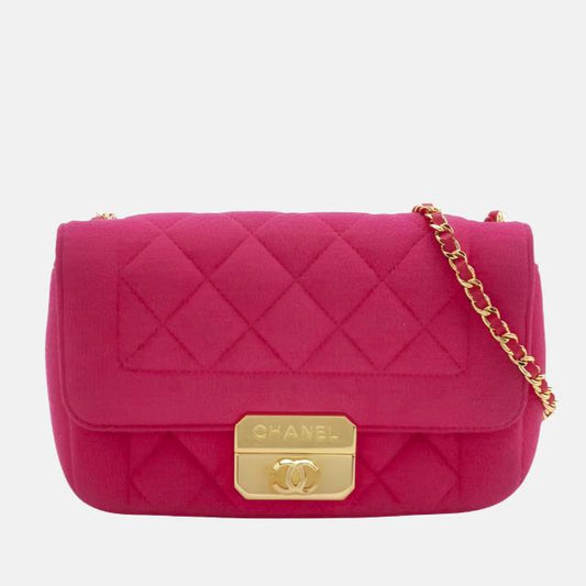 Chanel Mini Chic With Me Flap Bag Cotton Cloth Pink Fuchsia Crossbody Bag