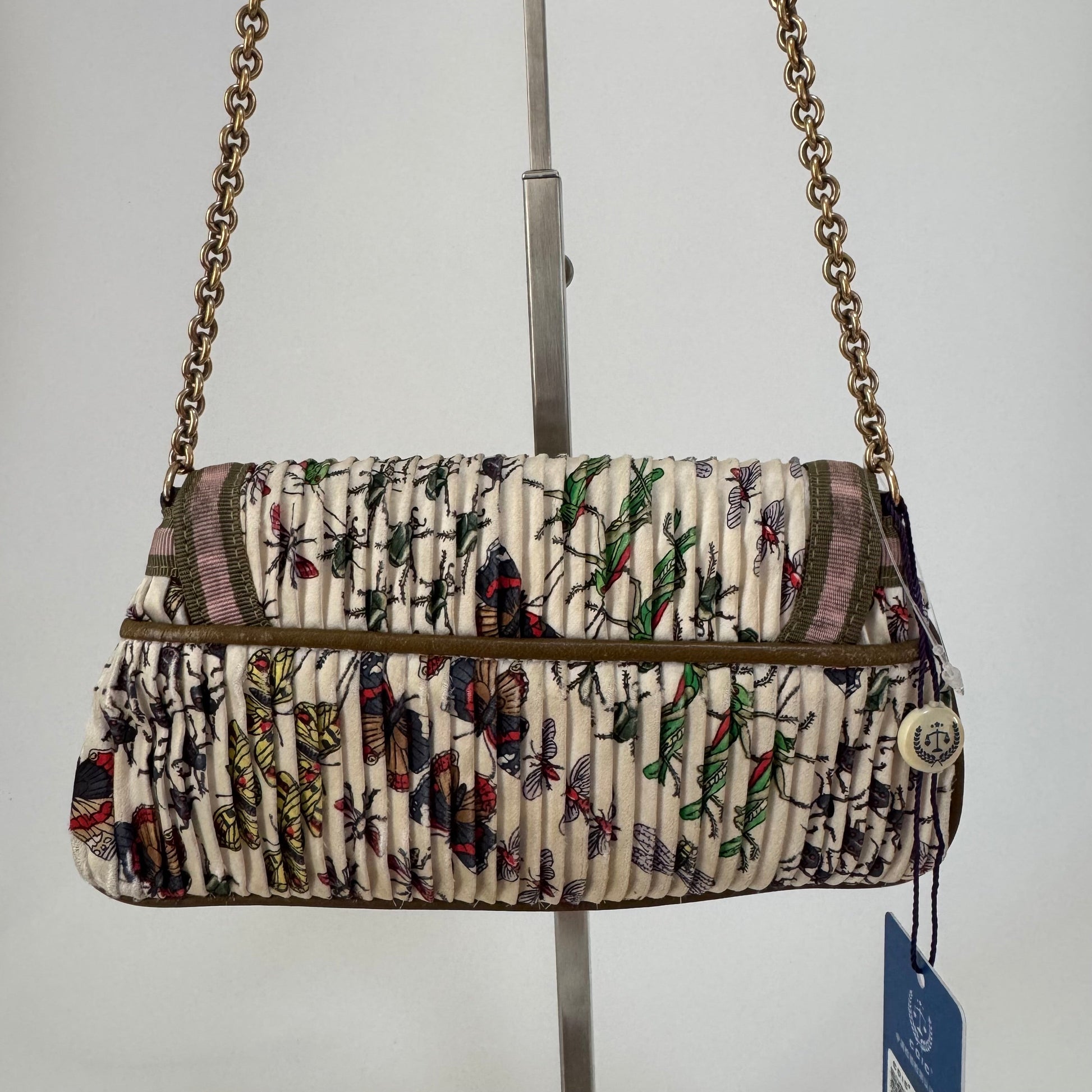 Gucci Padlock Silk Chain Shoulder Bag White Floral with Bee Charm