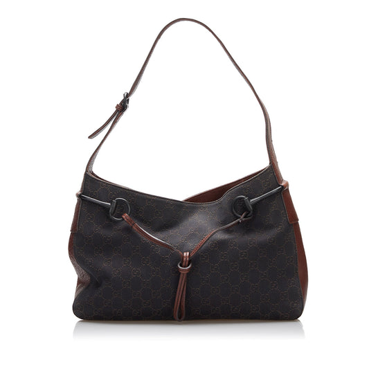 Gucci Horsebit Leather Canvas Shoulder Bag Style 7