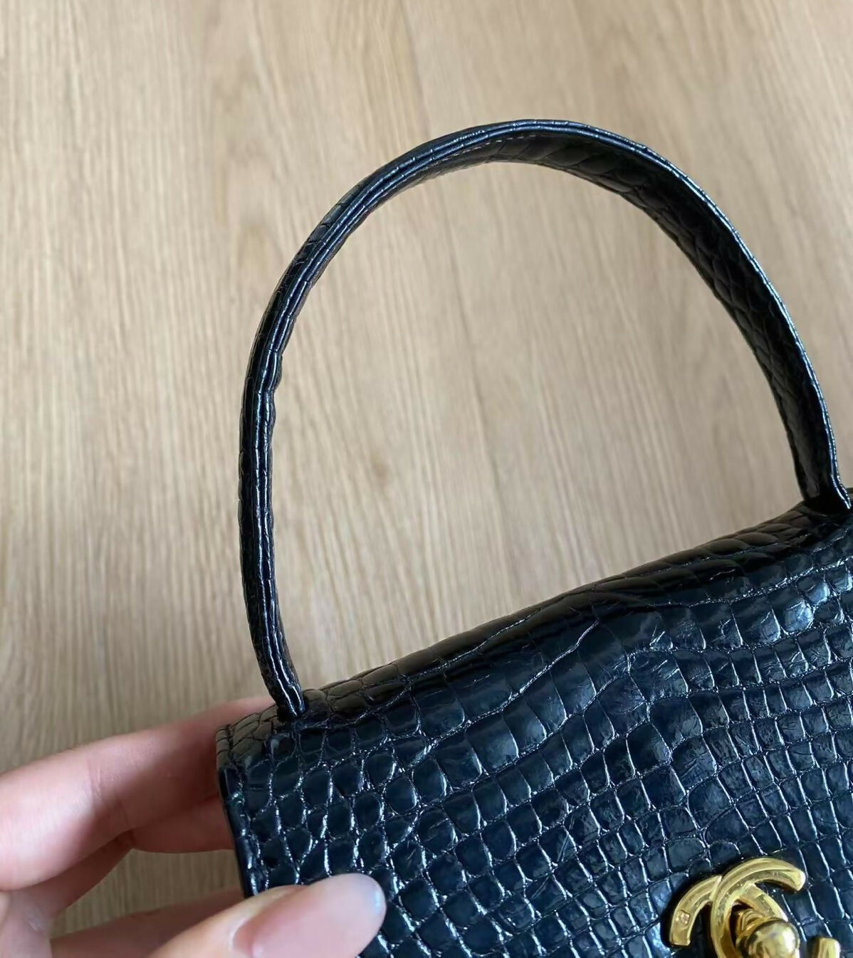 Chanel Black Crocodile Top Handle Kelly Bag