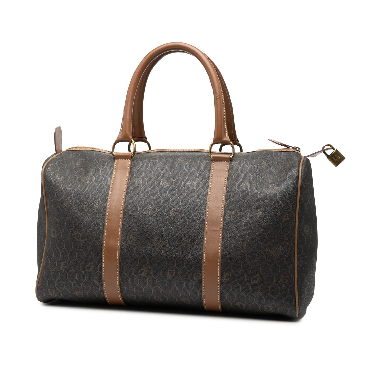 Black Dior Honeycomb Coated Canvas Boston Bag