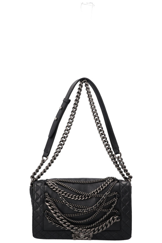 CHANEL Boy Bag Enchained Leather Black