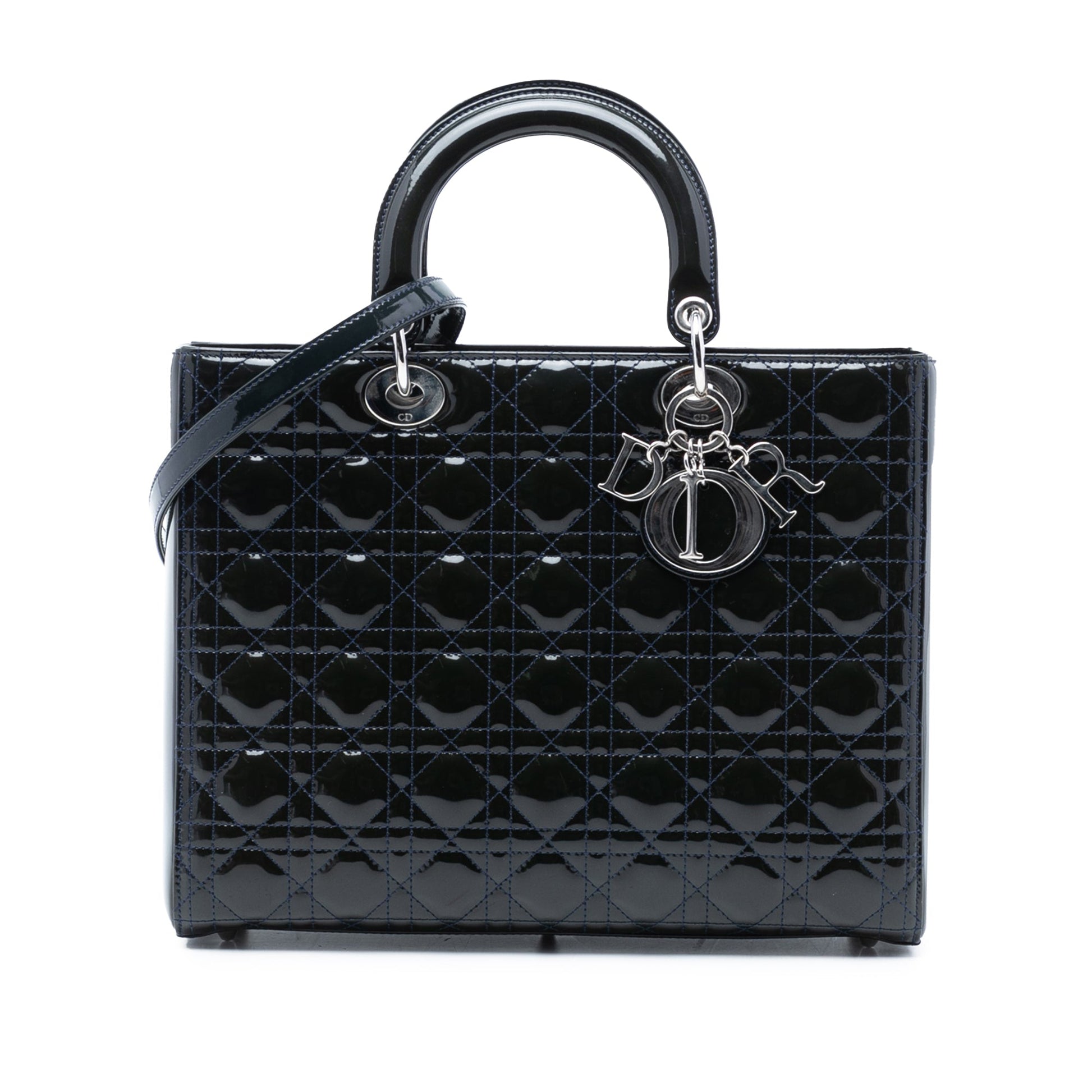 Blue Dior Large Patent Cannage Lady Dior Satchel