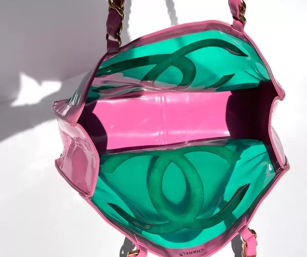 Chanel 1995 Barbie Pink Patent PVC Chunky Chain Tote Bag