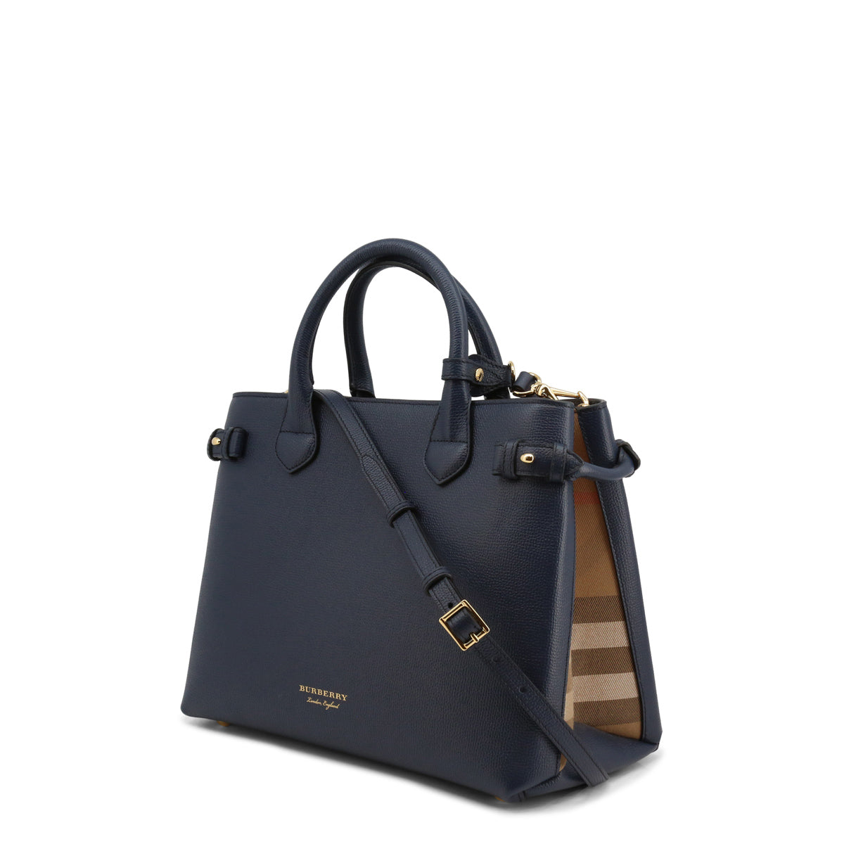 BURBERRY BANNER LEATHER & HO CHECK TOTE BAG