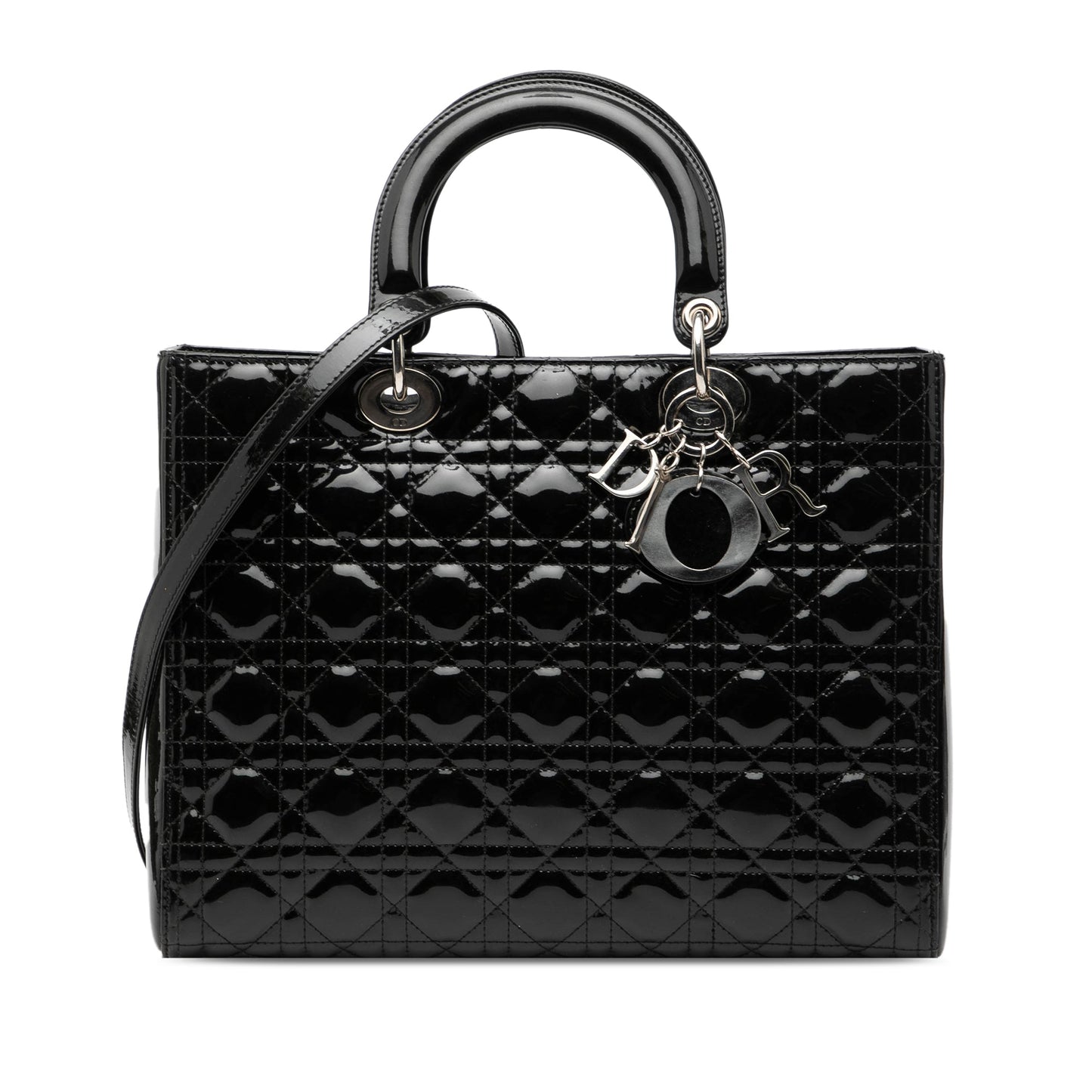 Black Dior Large Patent Cannage Lady Dior Satchel
