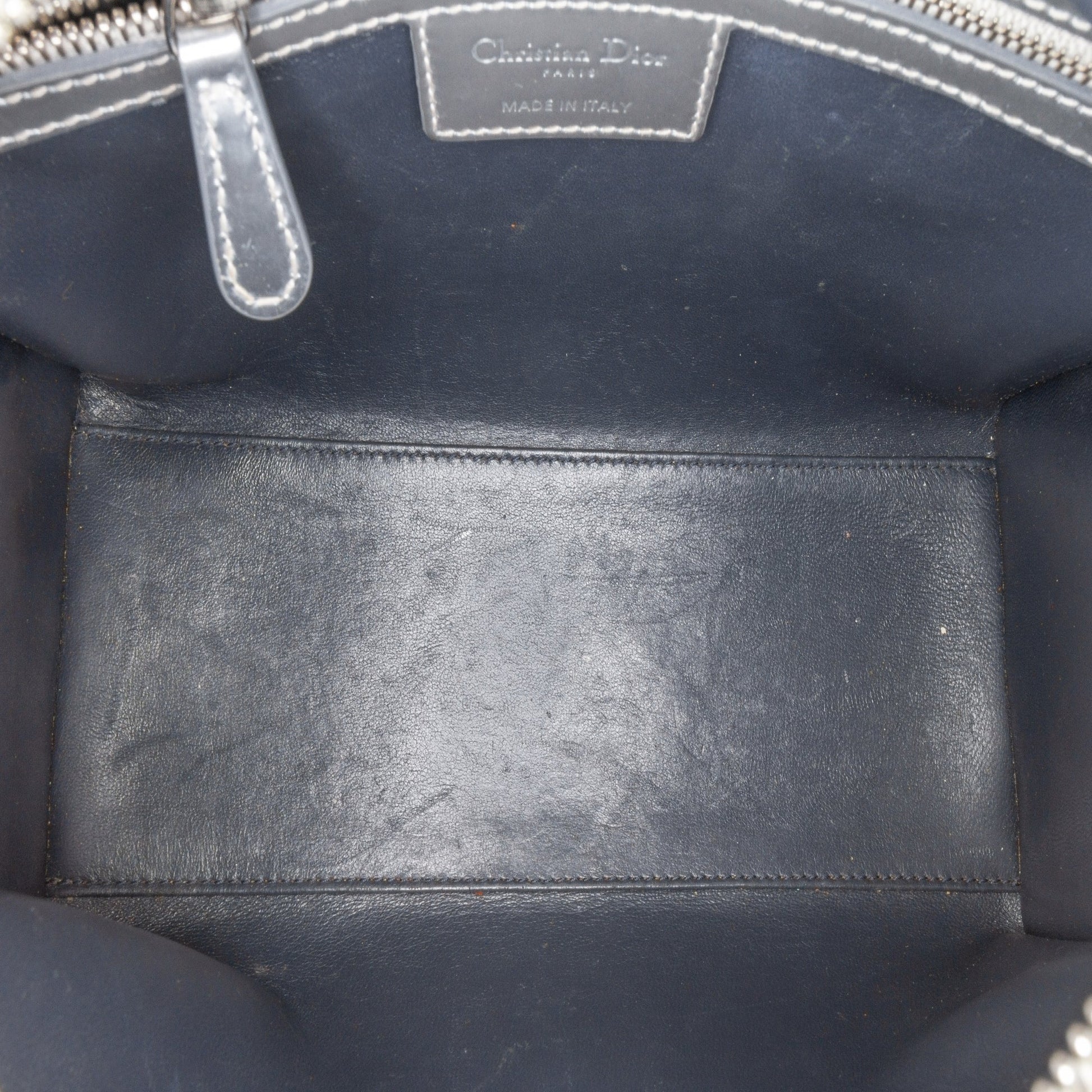 Silver Dior Medium Metallic Patent Microcannage Lady Dior Satchel