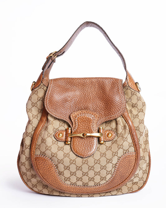 Gucci Lou Monogram Leather Canvas Shoulder Bag