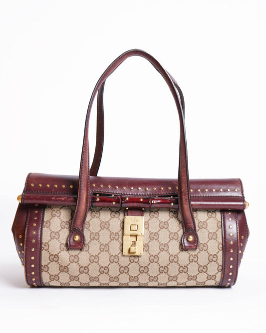 Gucci Lou Monogram Leather Canvas Shoulder Bag