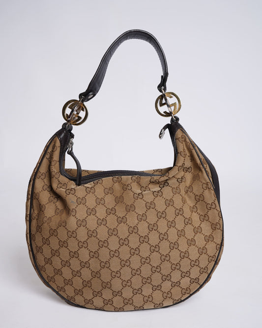 Gucci Lou Monogram Leather Canvas Shoulder Bag